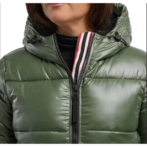 NEW Hunter Women's XS Mid Length Puffer Coat Olive Green Full Zip Hooded - Picture 4 of 13
